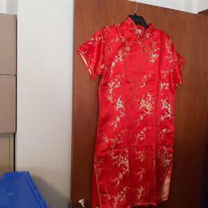 NEW ! Laogudai Ancient Chinese Silk Dress Short Sleeve Long Length(QiPao)Red 6XL